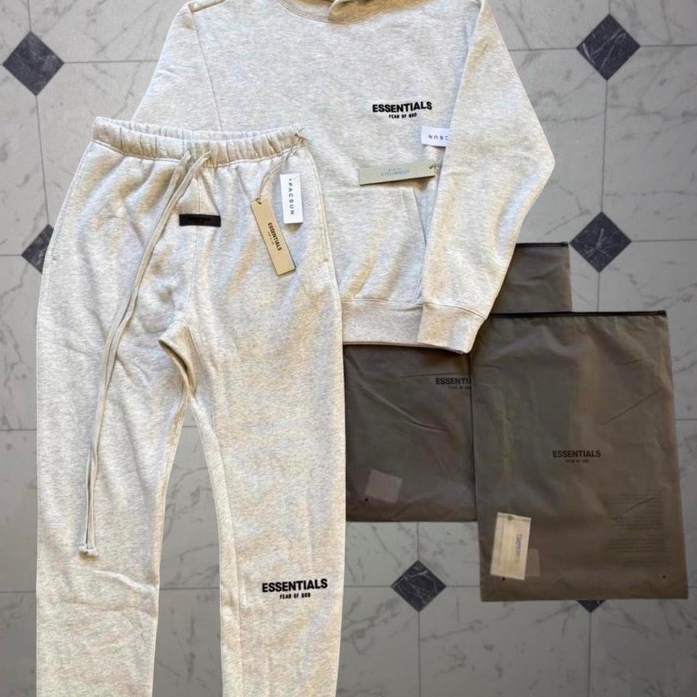 Fear of God Essentials Light Oatmeal/Light Gray L Tracksuit Set NWT - Picture 1 of 3